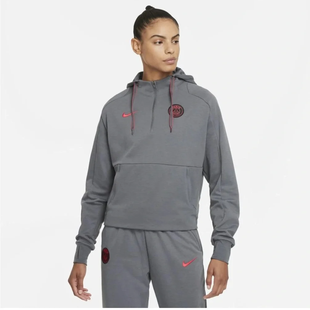 Nike Paris Saint Germain Hoodie Travel - Dark Grey/Black/Siren Red Women Medium
